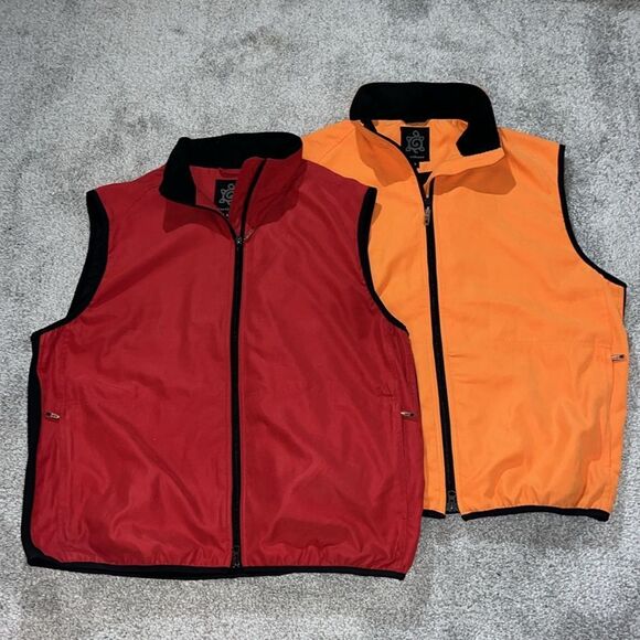 Two (2) Mesh Lined Fleece Red & Orange Turtleson Performance Golf Vest Jacket L - Picture 1 of 12